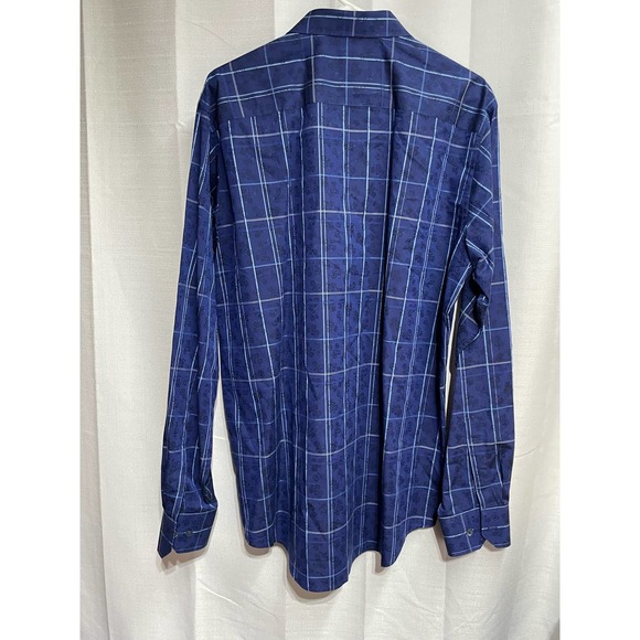 Bugatchi Long Sleeve Dress Shirt Blue Pattern EUC - Picture 4 of 6
